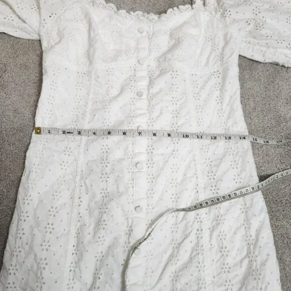 Gap White Peasant Eyelet Puff Sleeve Cotton Dress Size Small - Picture 13 of 15